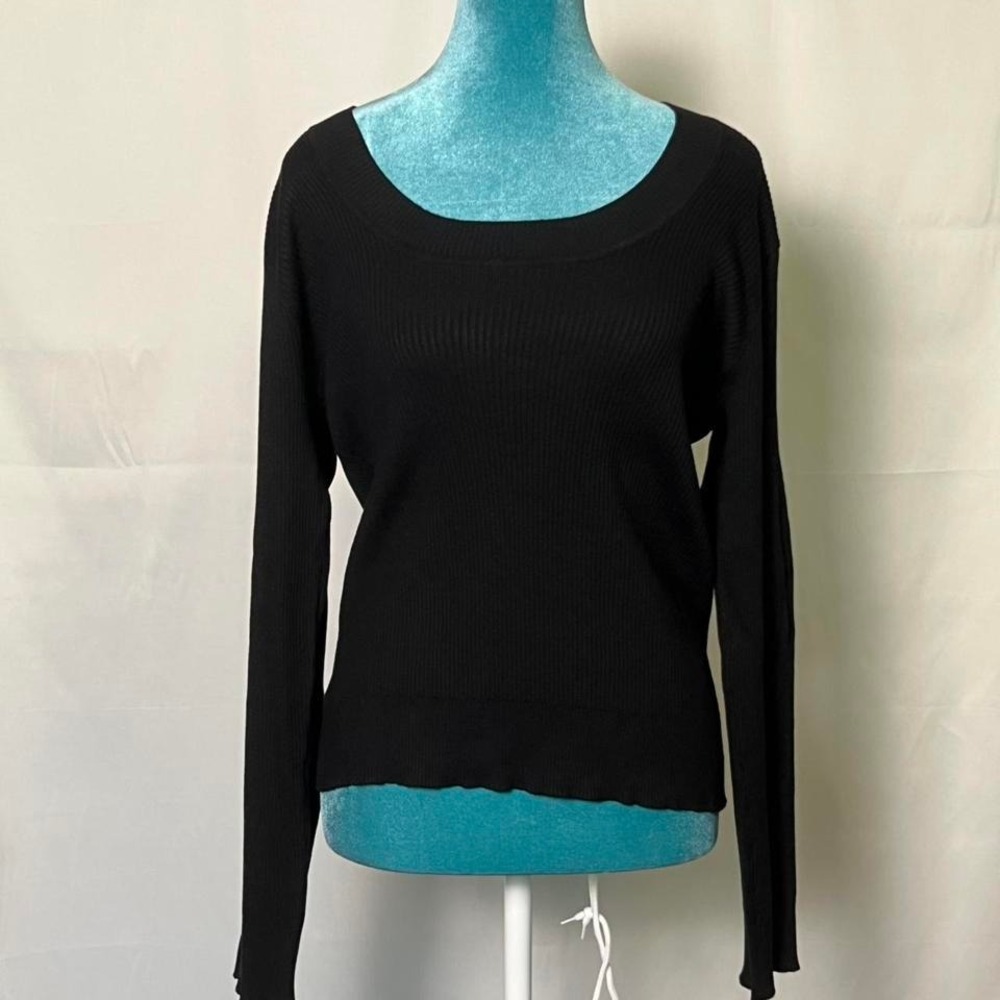 i.e. Minimalist Chic Women Ribbed Scoop Neck Sweater Black Silk Blend XL